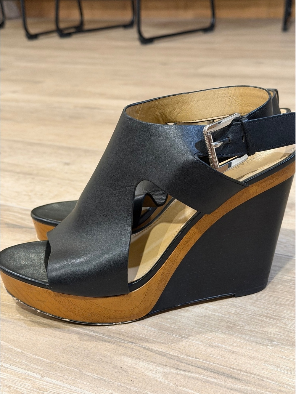 Black Leather Cutout Platform Wedge Sandals 🖤